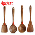 Colher De Louça De Madeira Natural, coador De Teca, Skimmer Especial De Sopa Nano, Colher De Cozinha, Kit De Ferramentas De Cozinha, 1-7Pcs por Conjunto