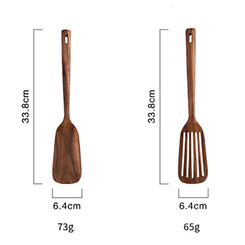 Colher De Louça De Madeira Natural, coador De Teca, Skimmer Especial De Sopa Nano, Colher De Cozinha, Kit De Ferramentas De Cozinha, 1-7Pcs por Conjunto