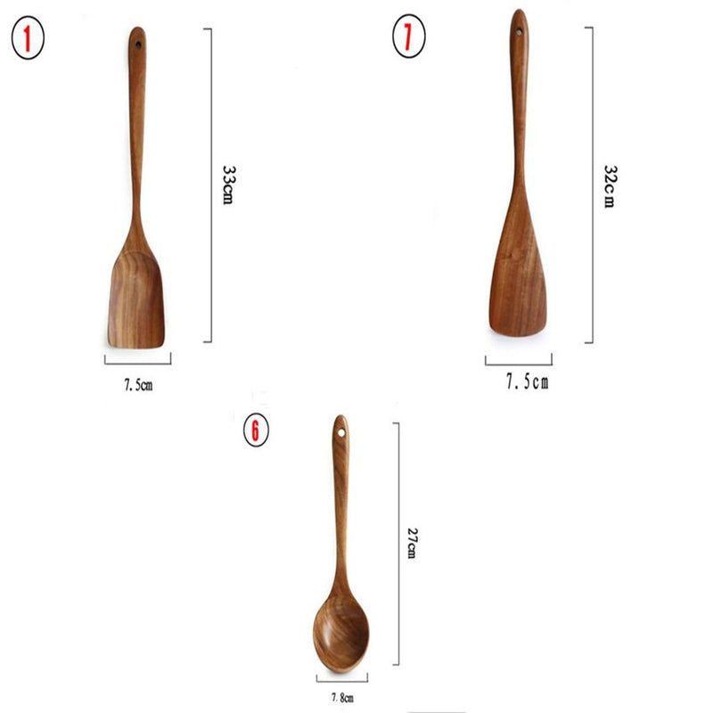 Colher De Louça De Madeira Natural, coador De Teca, Skimmer Especial De Sopa Nano, Colher De Cozinha, Kit De Ferramentas De Cozinha, 1-7Pcs por Conjunto