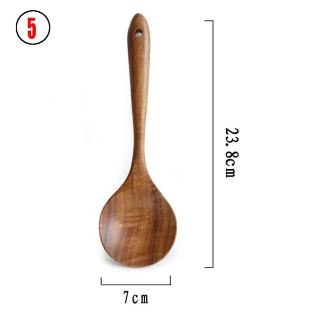 Colher De Louça De Madeira Natural, coador De Teca, Skimmer Especial De Sopa Nano, Colher De Cozinha, Kit De Ferramentas De Cozinha, 1-7Pcs por Conjunto