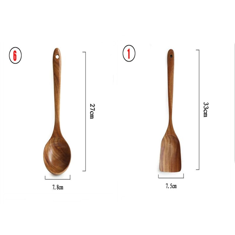 Colher De Louça De Madeira Natural, coador De Teca, Skimmer Especial De Sopa Nano, Colher De Cozinha, Kit De Ferramentas De Cozinha, 1-7Pcs por Conjunto