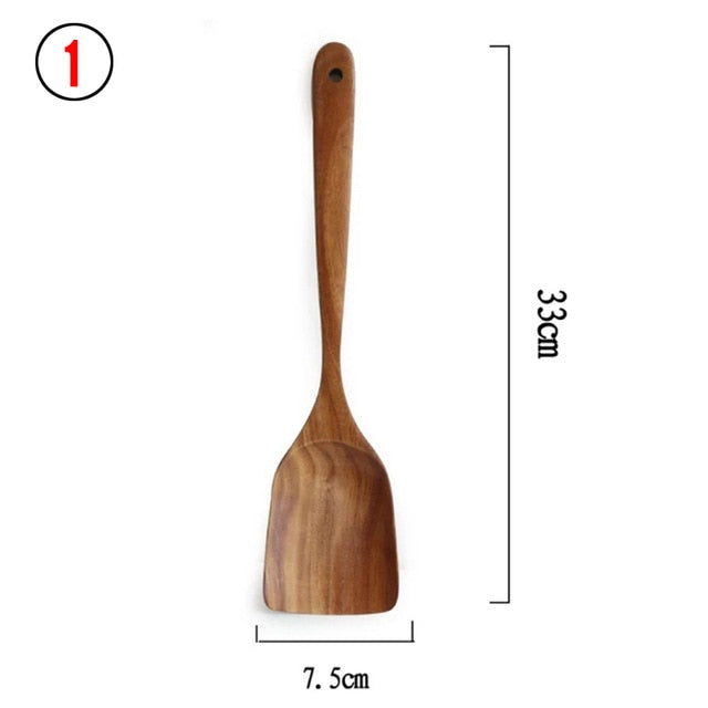 Colher De Louça De Madeira Natural, coador De Teca, Skimmer Especial De Sopa Nano, Colher De Cozinha, Kit De Ferramentas De Cozinha, 1-7Pcs por Conjunto