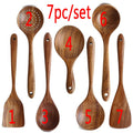 Colher De Louça De Madeira Natural, coador De Teca, Skimmer Especial De Sopa Nano, Colher De Cozinha, Kit De Ferramentas De Cozinha, 1-7Pcs por Conjunto