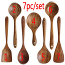Colher De Louça De Madeira Natural, coador De Teca, Skimmer Especial De Sopa Nano, Colher De Cozinha, Kit De Ferramentas De Cozinha, 1-7Pcs por Conjunto