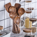 Colher De Louça De Madeira Natural, coador De Teca, Skimmer Especial De Sopa Nano, Colher De Cozinha, Kit De Ferramentas De Cozinha, 1-7Pcs por Conjunto