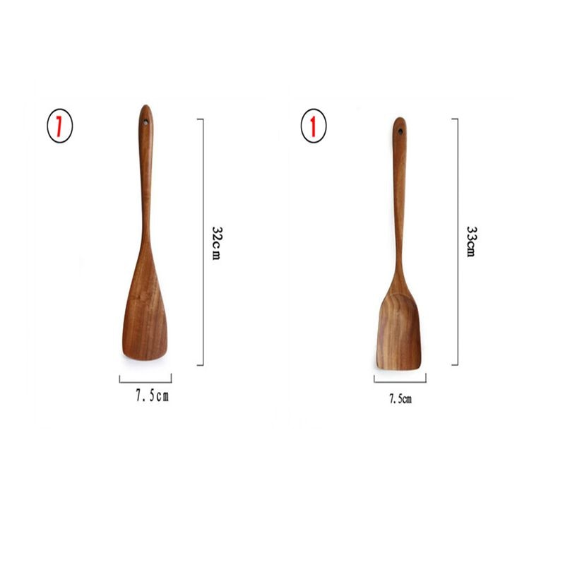 Colher De Louça De Madeira Natural, coador De Teca, Skimmer Especial De Sopa Nano, Colher De Cozinha, Kit De Ferramentas De Cozinha, 1-7Pcs por Conjunto