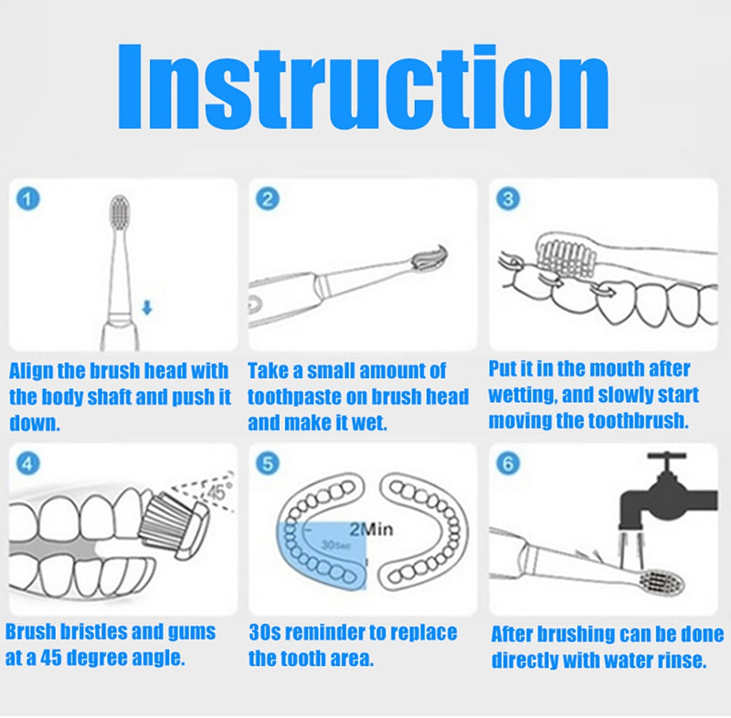 Escova de dentes elétrica poderosa USB recarregável